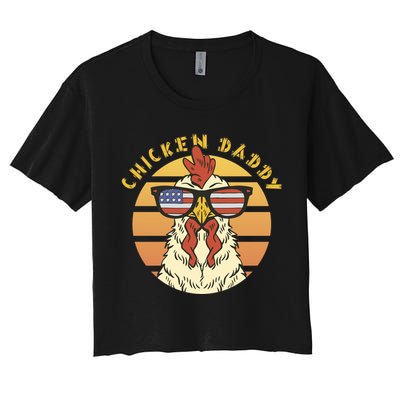 Chicken Daddy American Flag Funny Women's Crop Top Tee