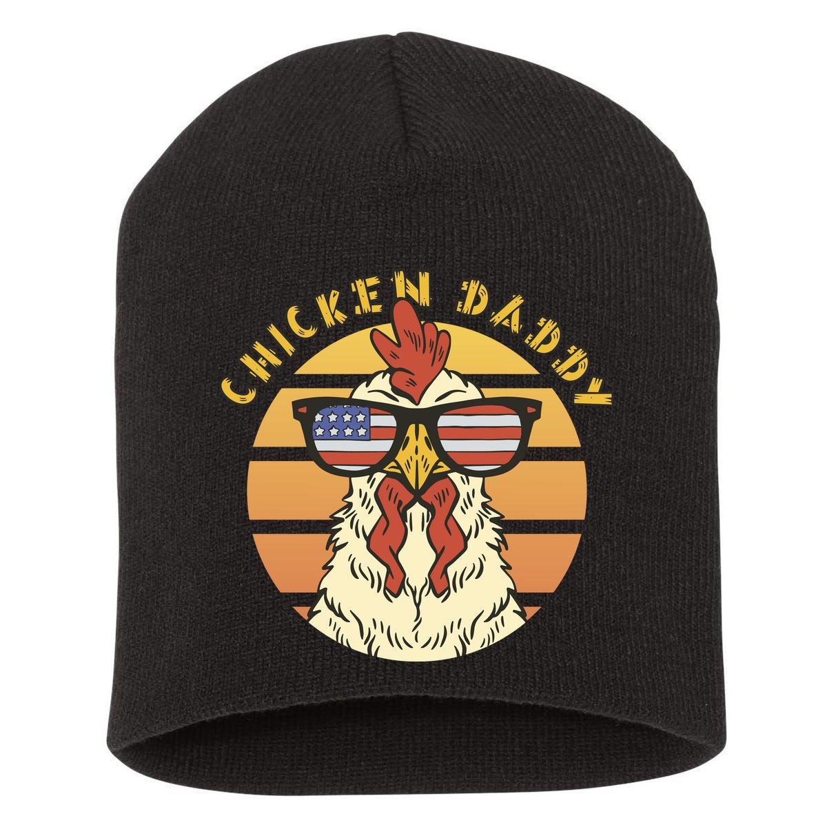 Chicken Daddy American Flag Funny Short Acrylic Beanie