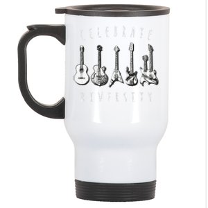 Celebrate Diversity Acoustic Guitar Musician Stainless Steel Travel Mug