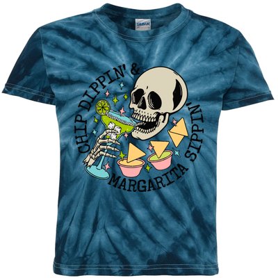 Chip Dippin And Margarita Sippin Skeleton Kids Tie-Dye T-Shirt