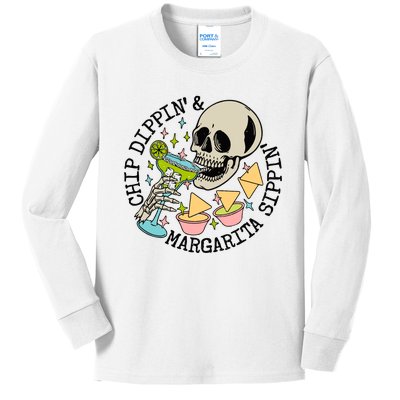 Chip Dippin And Margarita Sippin Skeleton Kids Long Sleeve Shirt