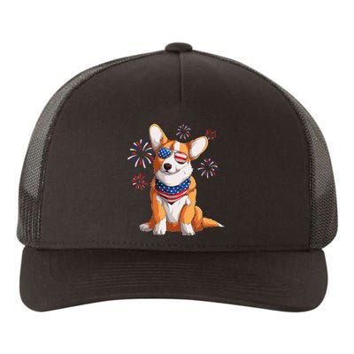 Corgi Dog American USA Flag 4th of July Corgi Lover Yupoong Adult 5-Panel Trucker Hat