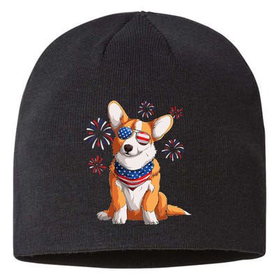 Corgi Dog American USA Flag 4th of July Corgi Lover Sustainable Beanie