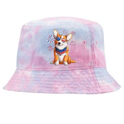 Corgi Dog American USA Flag 4th of July Corgi Lover Tie-Dyed Bucket Hat