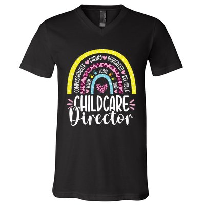 Childcare Director Appreciation Daycare Provider Rainbow V-Neck T-Shirt