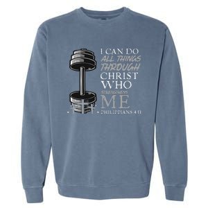 Can Do All Things Weightlifter Gym Christian Bible Verse Garment-Dyed Sweatshirt