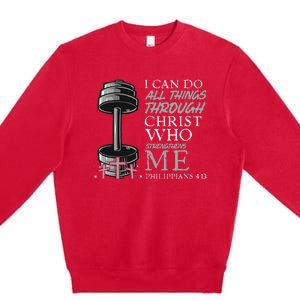 Can Do All Things Weightlifter Gym Christian Bible Verse Premium Crewneck Sweatshirt