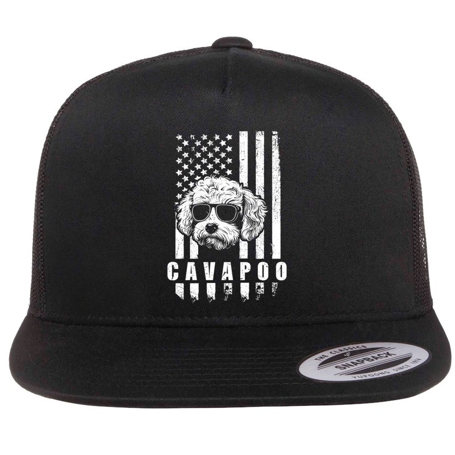 Cavapoo Dog American Flag Usa Patriotic Dog Lover Xmas Funny Gift Meaningful Gif Flat Bill Trucker Hat