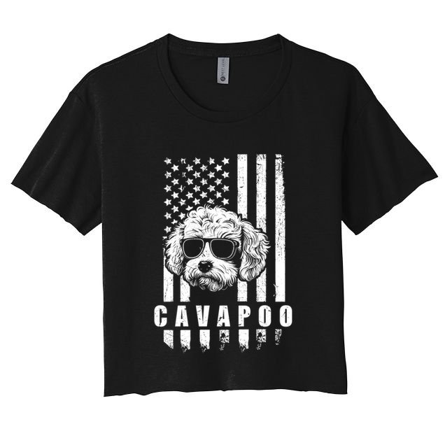 Cavapoo Dog American Flag Usa Patriotic Dog Lover Xmas Funny Gift Meaningful Gif Crop Top