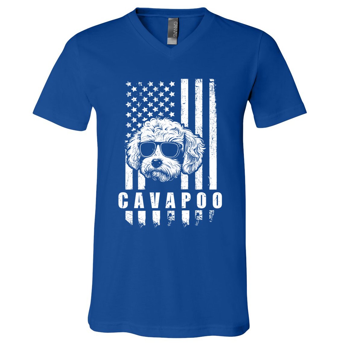 Cavapoo Dog American Flag Usa Patriotic Dog Lover Xmas Funny Gift Meaningful Gif V-Neck T-Shirt