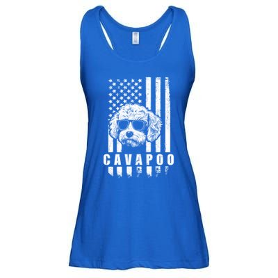 Cavapoo Dog American Flag Usa Patriotic Dog Lover Xmas Funny Gift Meaningful Gif Ladies Essential Flowy Tank