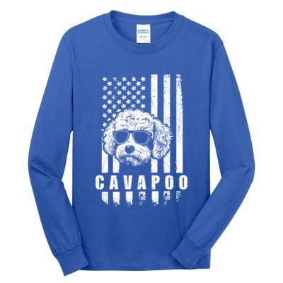 Cavapoo Dog American Flag Usa Patriotic Dog Lover Xmas Funny Gift Meaningful Gif Tall Long Sleeve T-Shirt