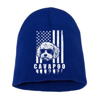 Cavapoo Dog American Flag Usa Patriotic Dog Lover Xmas Funny Gift Meaningful Gif Short Acrylic Beanie