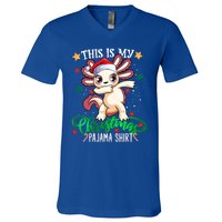 Christmas Dabbing Axolotl Santa This Is My Christmas Pajama Cute Gift V-Neck T-Shirt