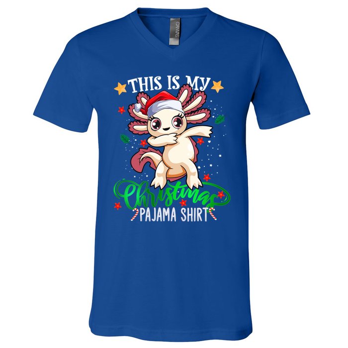 Christmas Dabbing Axolotl Santa This Is My Christmas Pajama Cute Gift V-Neck T-Shirt