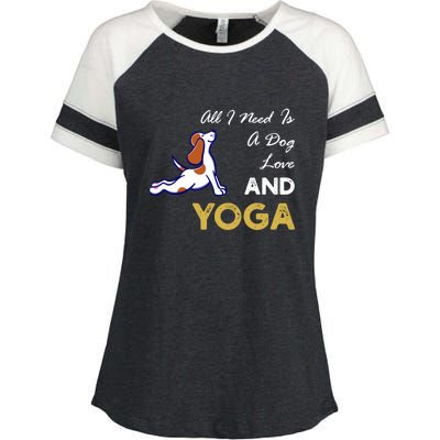 Cute Dog And Yoga Lover Funny Gift Cool Gift Enza Ladies Jersey Colorblock Tee