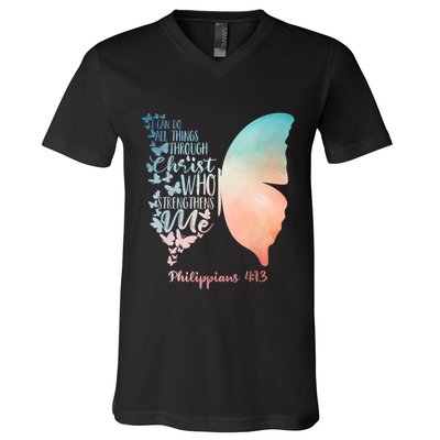 Can Do All Things Through Christ Who Strengthens Me Saying V-Neck T-Shirt