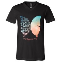 Can Do All Things Through Christ Who Strengthens Me Saying V-Neck T-Shirt
