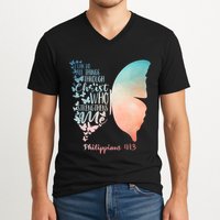 Can Do All Things Through Christ Who Strengthens Me Saying V-Neck T-Shirt