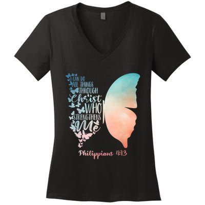 Can Do All Things Through Christ Who Strengthens Me Saying Women's V-Neck T-Shirt