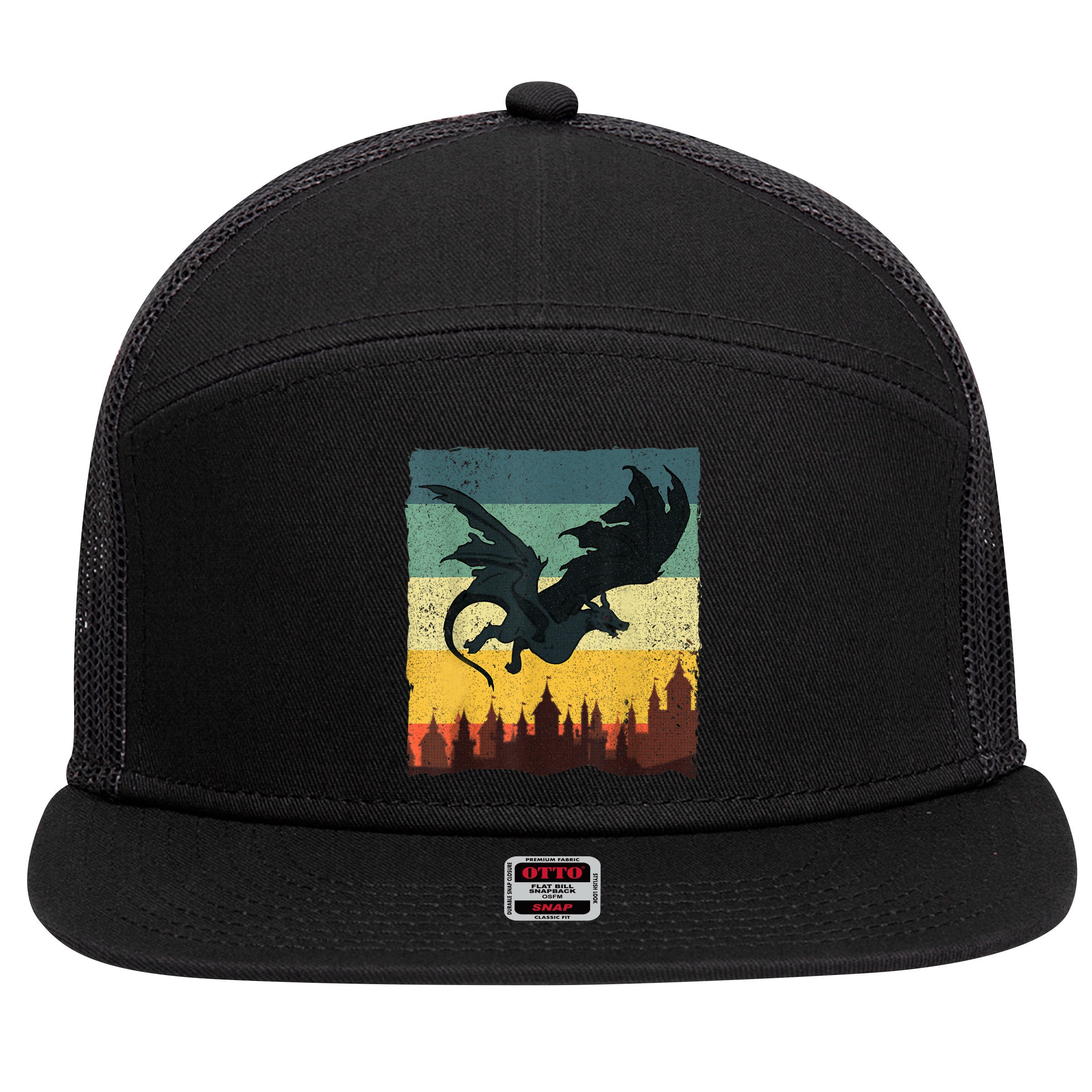 Cool Dragon Art For Women Mythical Vintage Dragon Lover 7 Panel Mesh Trucker Snapback Hat