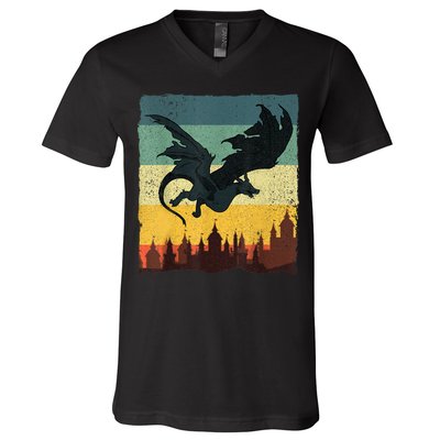Cool Dragon Art For Women Mythical Vintage Dragon Lover V-Neck T-Shirt
