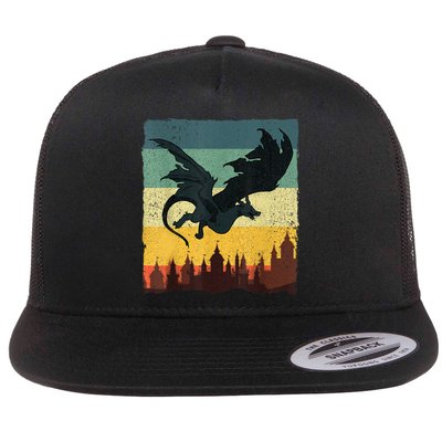 Cool Dragon Art For Women Mythical Vintage Dragon Lover Flat Bill Trucker Hat