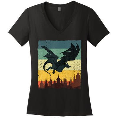 Cool Dragon Art For Women Mythical Vintage Dragon Lover Women's V-Neck T-Shirt