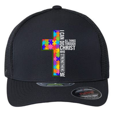 Can Do All Things Through Christ Autism Awareness Flexfit Unipanel Trucker Cap