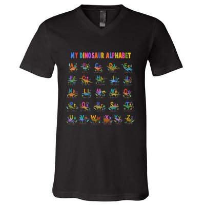 Cool Dinosaur Alphabet Back To School V-Neck T-Shirt