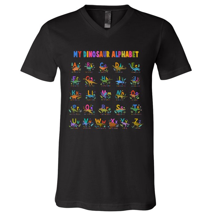 Cool Dinosaur Alphabet Back To School V-Neck T-Shirt