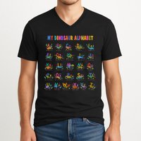 Cool Dinosaur Alphabet Back To School V-Neck T-Shirt
