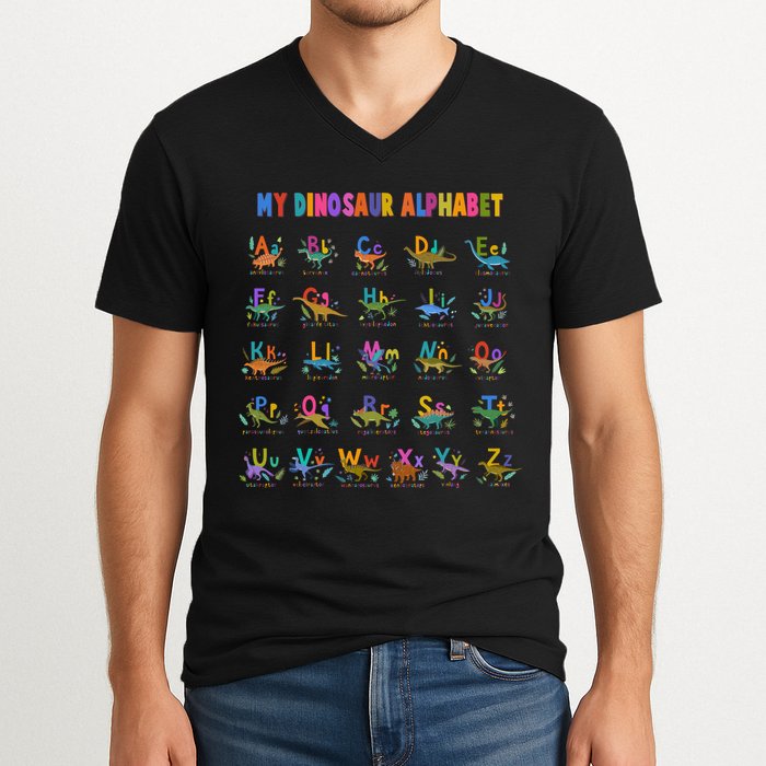 Cool Dinosaur Alphabet Back To School V-Neck T-Shirt