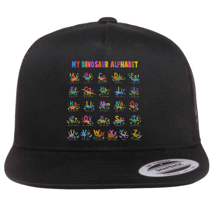 Cool Dinosaur Alphabet Back To School Flat Bill Trucker Hat