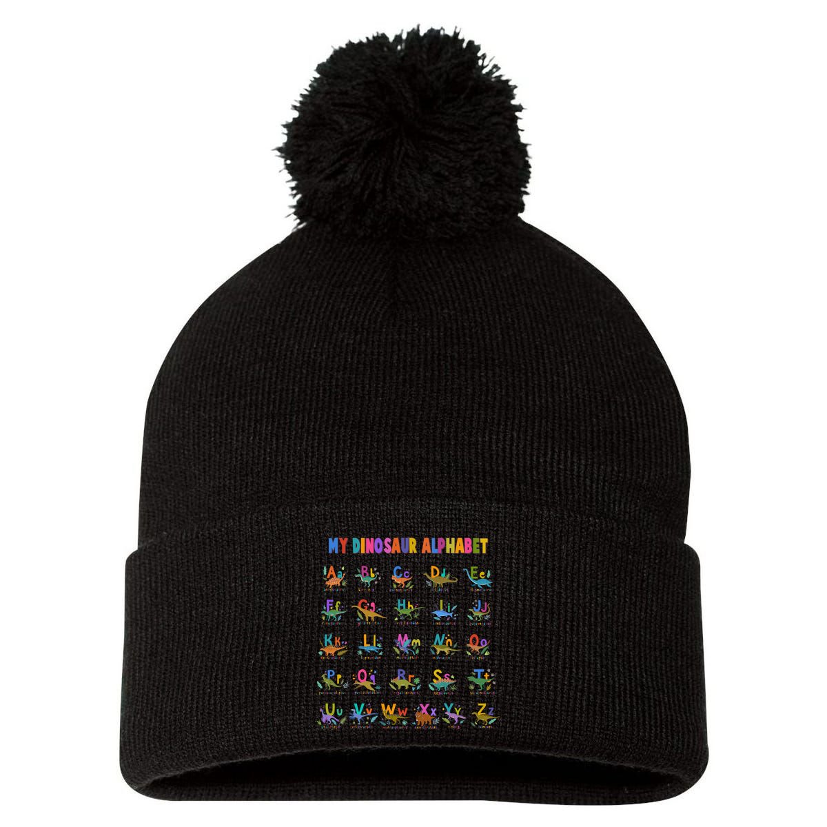 Cool Dinosaur Alphabet Back To School Pom Pom 12in Knit Beanie