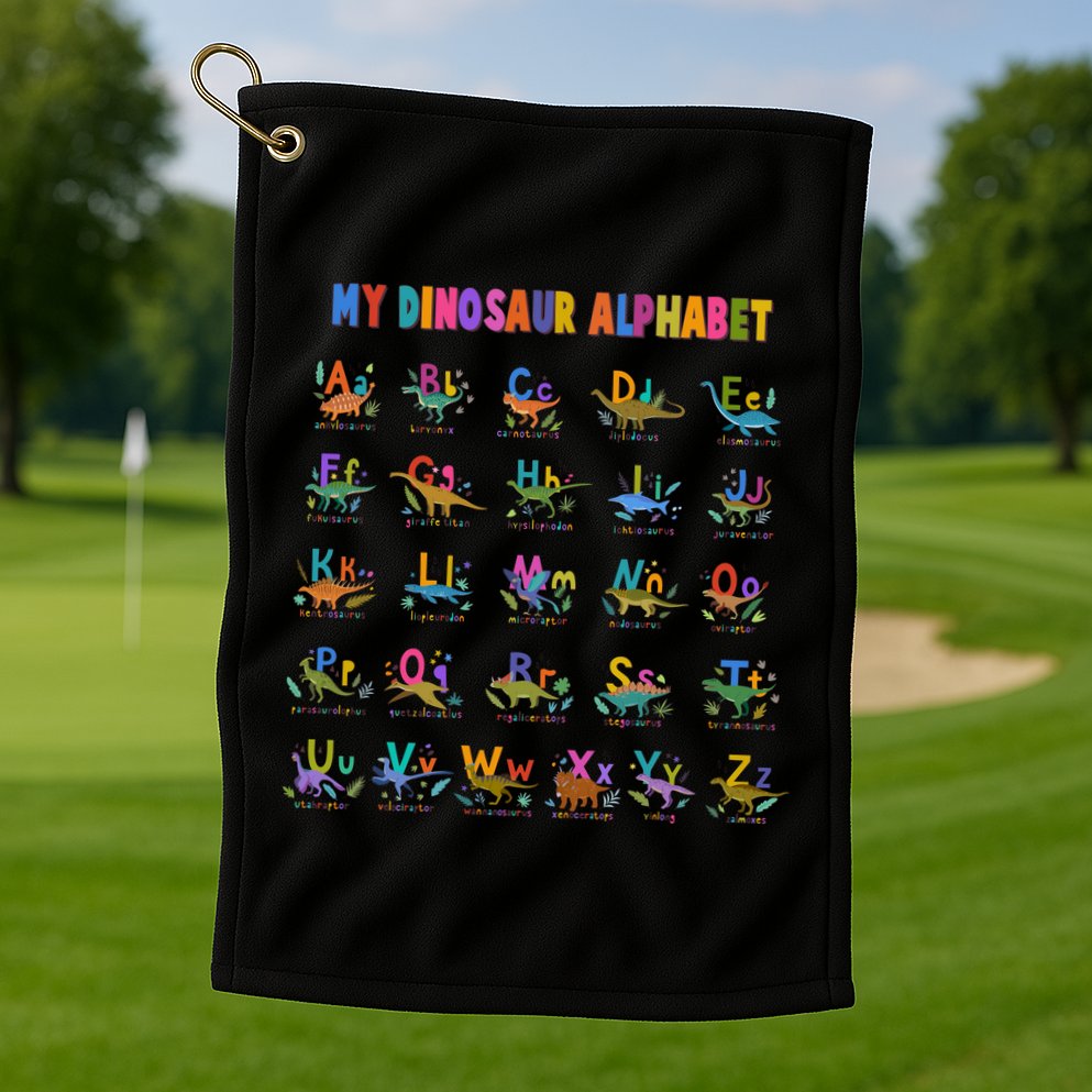 Cool Dinosaur Alphabet Back To School Golf Towel