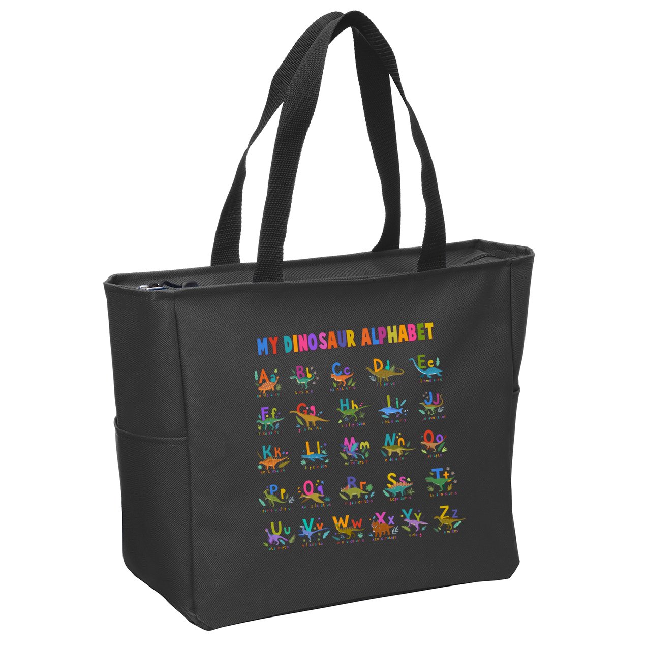 Cool Dinosaur Alphabet Back To School Zip Tote Bag