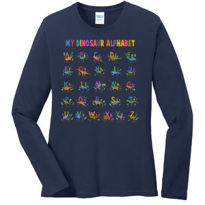 Cool Dinosaur Alphabet Back To School Ladies Long Sleeve Shirt