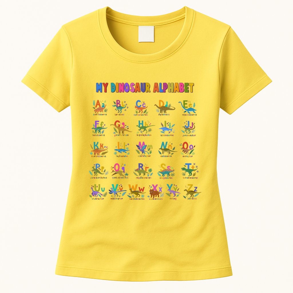 Cool Dinosaur Alphabet Back To School Womens T-Shirt