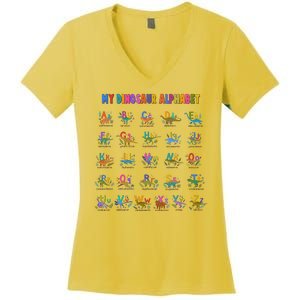 Cool Dinosaur Alphabet Back To School Women's V-Neck T-Shirt