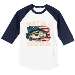 Classic DonT Be A Dumb Bass Funny Fishing Usa Flag Baseball Sleeve Shirt