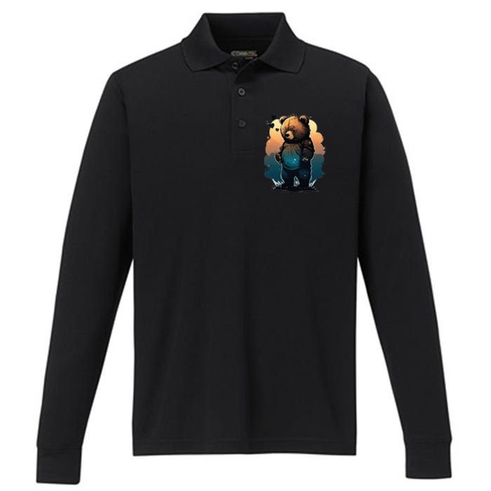 Cute Dressed Bear Daughter Wife Grandma  Performance Long Sleeve Polo