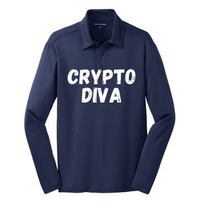 Crypto Diva, Bitcoin Diva, Bitcoin Mom, Plan B, Blockchain Diva Silk Touch Performance Long Sleeve Polo