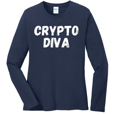 Crypto Diva, Bitcoin Diva, Bitcoin Mom, Plan B, Blockchain Diva Ladies Long Sleeve Shirt