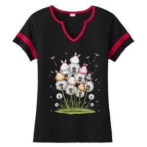 Cute Dandelion Bunny Rabbit Flower Bunny Lover Ladies Halftime Notch Neck Tee