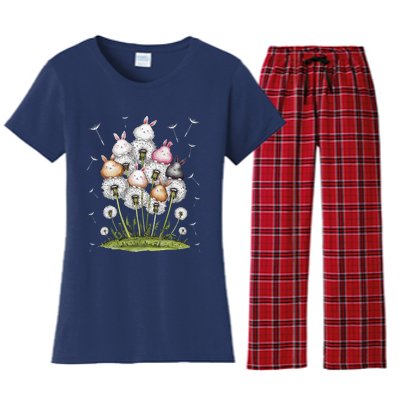 Cute Dandelion Bunny Rabbit Flower Bunny Lover Women's Flannel Pajama Set