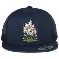 Cute Dandelion Bunny Rabbit Flower Bunny Lover Flat Bill Trucker Hat