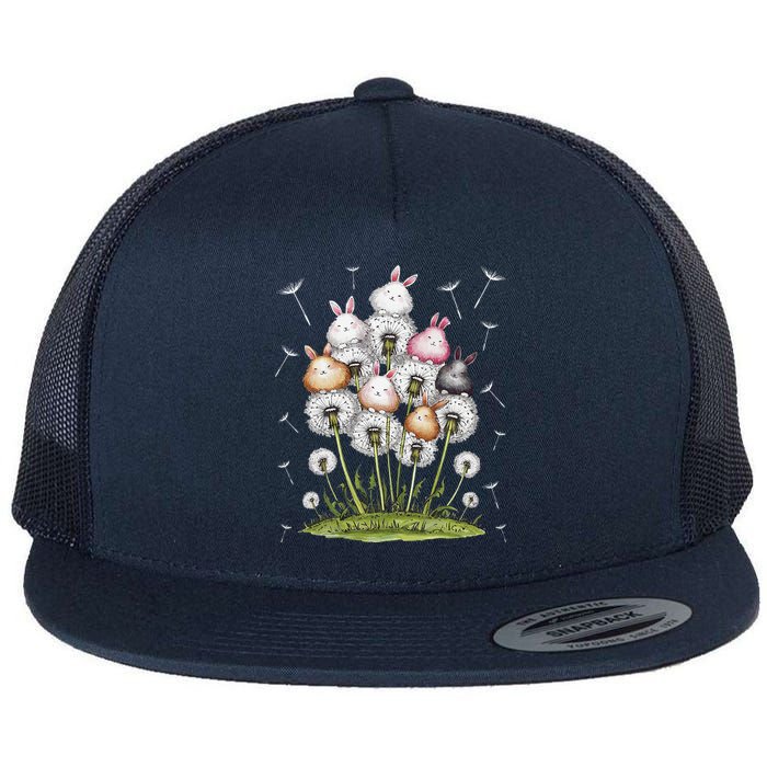 Cute Dandelion Bunny Rabbit Flower Bunny Lover Flat Bill Trucker Hat