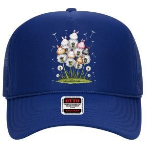 Cute Dandelion Bunny Rabbit Flower Bunny Lover High Crown Mesh Back Trucker Hat