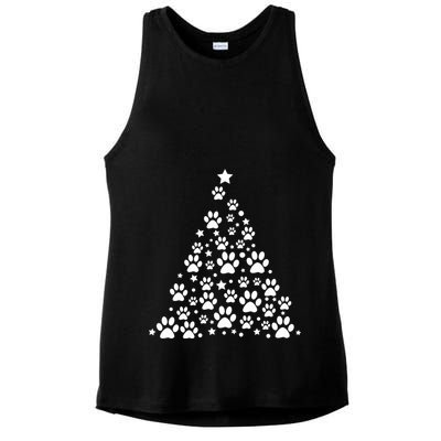 Christmas Dog Bone And Paw Tree Sweatshirt Ladies PosiCharge Tri-Blend Wicking Tank